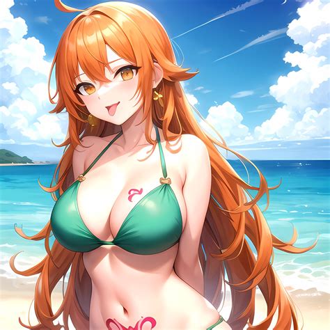 Nami One Piece 1girl Bare Arms Bare Shoulders Bikini Breasts Earrings