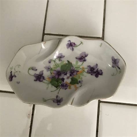 Vintage Cigarette Holder And Ashtray Matching Norcrest Purple Violets