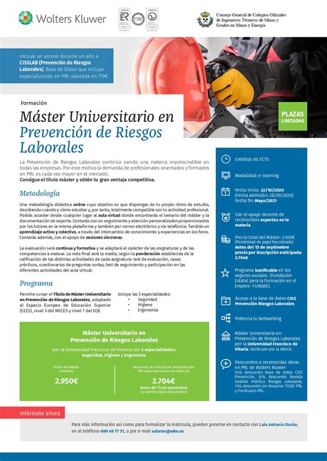 MASTER UNIVERSITARIO EN PREVENCIÓN DE RIESGOS LABORALES Colegio