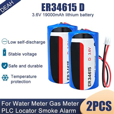 2pcs 3 6v 19000mah Er34615 Er34615m D Size Lithium Batteries With Plug