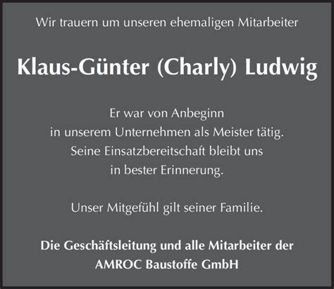 Traueranzeigen Von Klaus G Nter Charly Ludwig Abschied Nehmen De