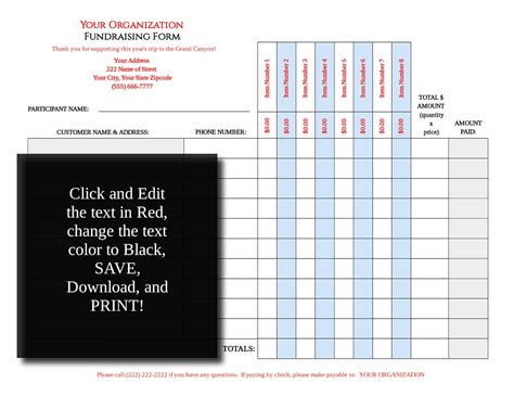 Editable Fundraising Form Fundraiser Form Downloadable Etsy