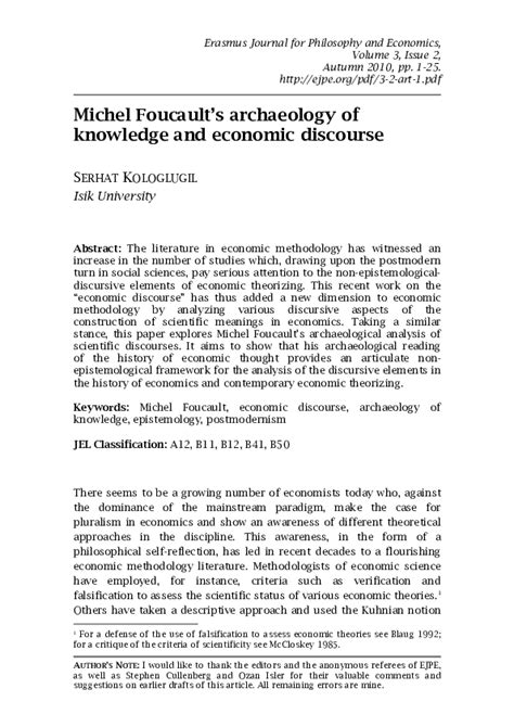 (PDF) Michel Foucault’s Archaeology of Knowledge and Economic Discourse | Serhat Kologlugil ...