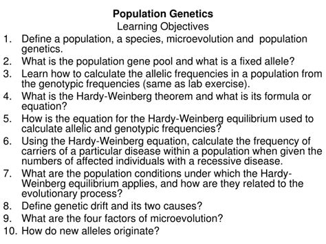 Ppt Population Genetics Learning Objectives Powerpoint Presentation