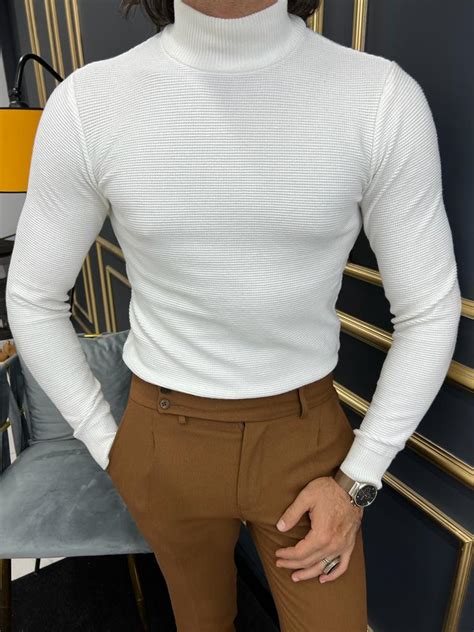 GentWith Sioux White Slim Fit Mock Turtleneck Sweater GENT WITH