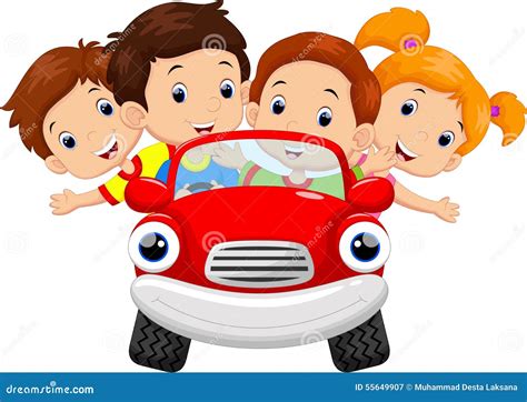 Kids Driving Car Cartoon Stock Illustration Image 55649907