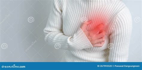 Woman Hand Holding Chest Ache Heart Disease Angina Disease And