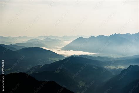 Fototapeta Granatowy Niebieski View From Alpspitz In The Morning With