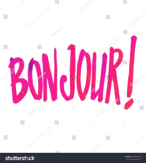 Bonjour French Greeting Watercolor Hand Drawn Stock Illustration