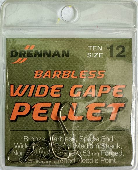 Size12 Drennan Barbless Wide Gape Pellet Spade End Hooks