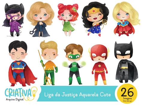 Kit Digital Liga da Justiça Aquarela Cute Elo7