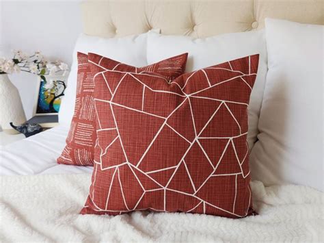 One Red Pillow Cover Geometric Pillow Sham Dark Red Throw Pillow Red