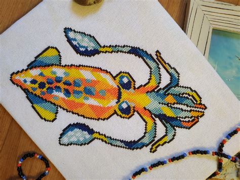 Ocean Animal Squid Cross Stitch Patterns Pdf Under Sea Etsy