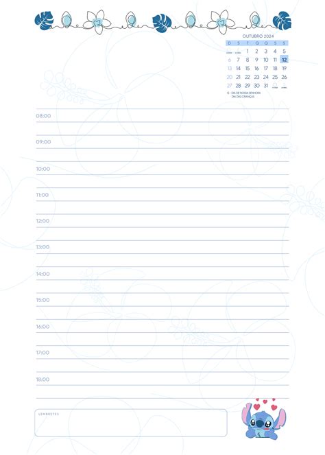 Pagina Dia E Horas 10 Planner 2024 Stitch Fazendo A Nossa Festa