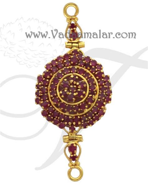 Traditional India Long Chain Full Ruby Stone Mugappu Side Pendants For