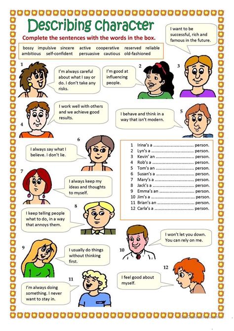 Character Description Worksheet Describe Characters Workshee