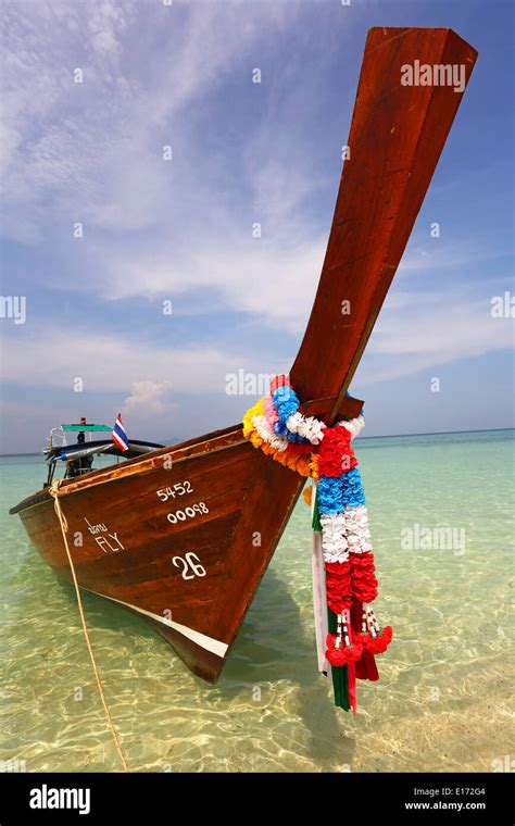 Traditional Thai Long Tailed Boats Aka Rua Hang Yao On Ko Phi Phi Don