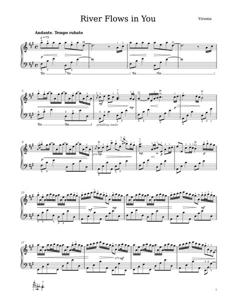 Yiruma River Flows In You With Fingering Sheet Music Solo