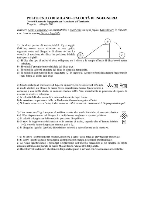 Esame 18 Luglio 2012 Testo Con Soluzione Politecnico Di Milano Di