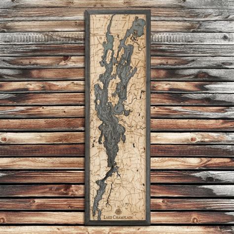 Lake Champlain Wood Map 3d Topographic Wood Chart 135 X 43