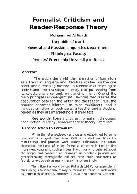 (DOC) Formalist Criticism and Reader-Response Theory | Mohammed AlFuadi ...