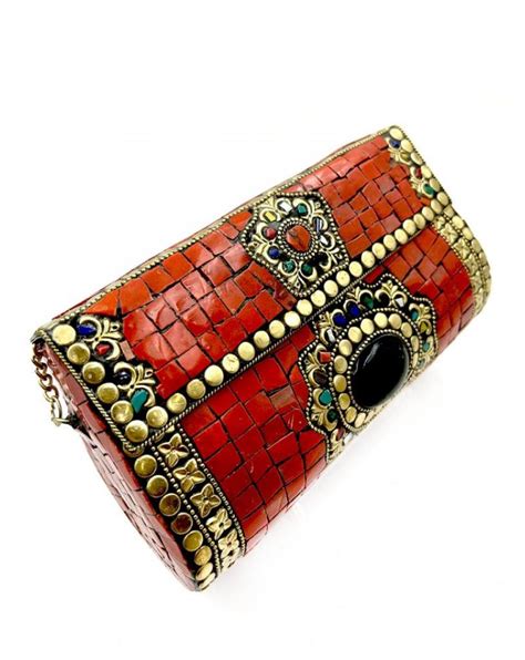 Bolsos Rojos Y Negros Originales De Mujer De Laton Dorado Para Fiesta Y