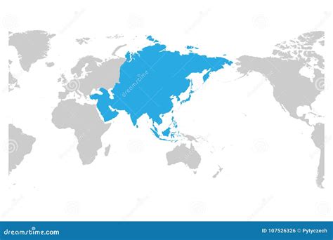 Azul Continente De Asia Marcado En La Silueta Gris Del Mapa Del Mundo Centrado En Asia Ejemplo