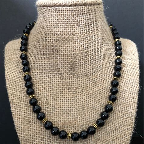 Men S Black Onyx And Gold Beaded Necklace JaeBee Jewelry Mens Beaded