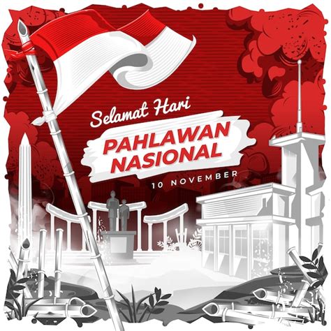 Premium Vector Hand Drawn Hari Pahlawan Nasional Illustration