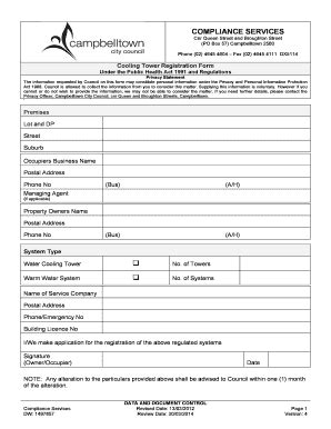 Fillable Online Campbelltown Nsw Gov Cooling Towers Registration Form