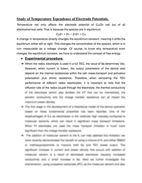 Solution Study Of Temperature Tependence Of Electrode Potentials