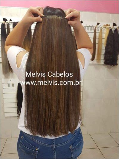 Aplique Tic Tac Cabelo Humano Castanho Luzes Mel Liso 60cm 150Gr