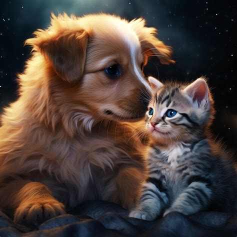 Premium Photo | Adorable Duo Kitten and Puppy AI Generated Image