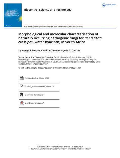 Pdf Morphological And Molecular Characterisation Of Naturally