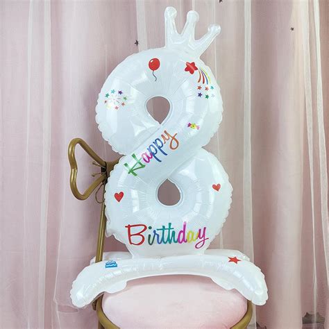 Cheap 32inch Standing Number Balloons 0 9 White Crown Birthday Happy