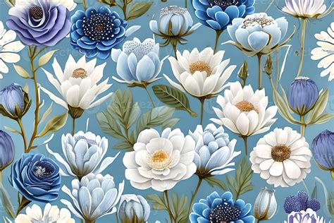 Watercolor Dusty Blue And White Flowers Painting Art Background And