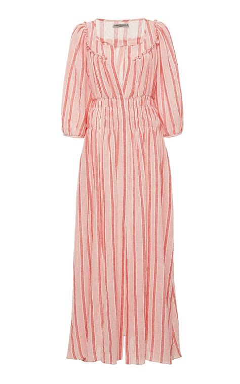 Three Graces London Arabella Shirred Cotton Voile Maxi Dress