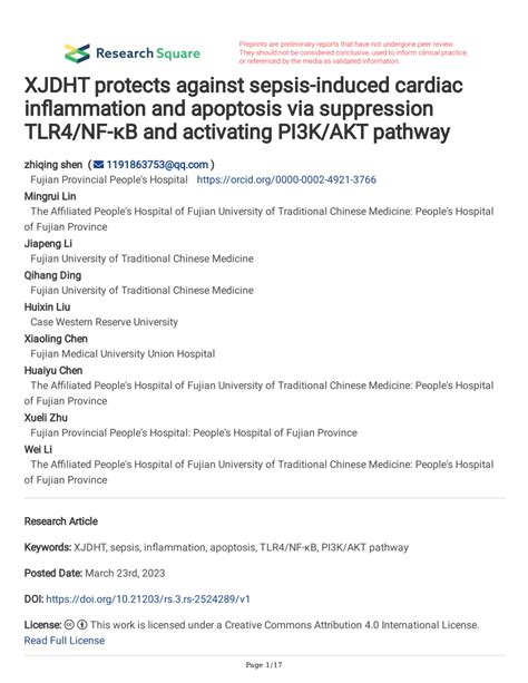 Pdf Xjdht Protects Against Sepsis Induced Cardiac Inflammation And