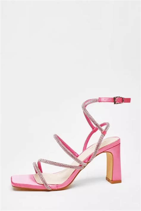 Pink Diamante Strappy Block Heeled Sandals Quiz Clothing