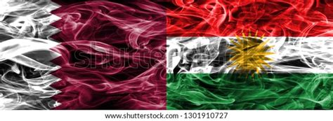 Qatar Vs Kurdistan Kurdish Smoke Flags Stock Illustration 1301910727