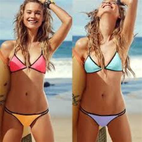 Victoria S Secret Swim Victorias Secret Surf Bikini Triangle Small Top Blue Med Bottoms Pink