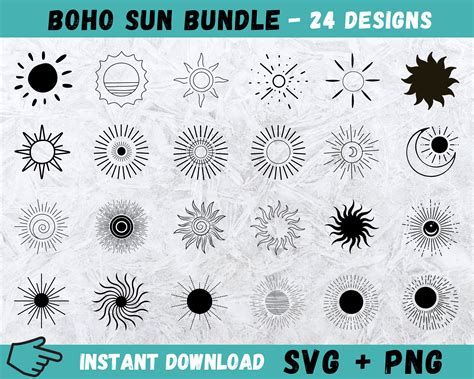 Boho Sun Svg Sun Clipart Boho Sun Cut File Sun Svg Bundle Etsy