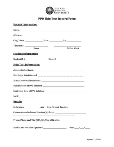 Blank Free Printable Tb Test Form