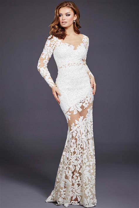 Jovani 32607 White Lace Long Sleeve Dress Prom Dresses Jovani White Long Sleeve Prom Dress