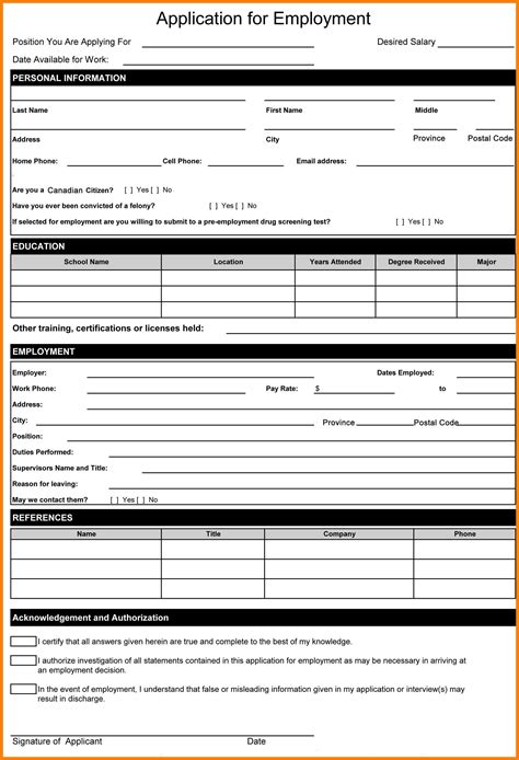 Employment Application Form Template Word