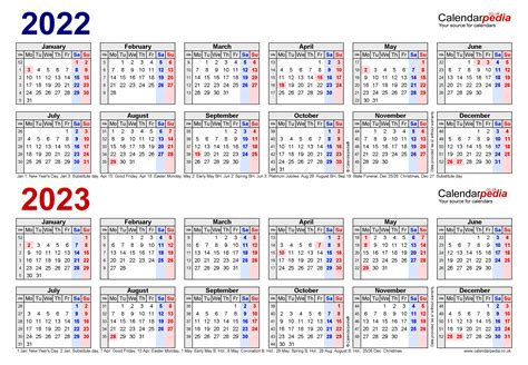 2022 Calendar Printable Uk 2023 Printable Calendar Two Year Calendars