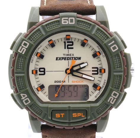 Timex Men S T499699j Expedition Double Shock Green Brown Digital Analog Watch Timex Timex