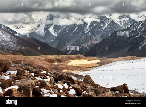 Beautiful Scenery Of The Glacier And Snow Mountain Lake At Cloudy