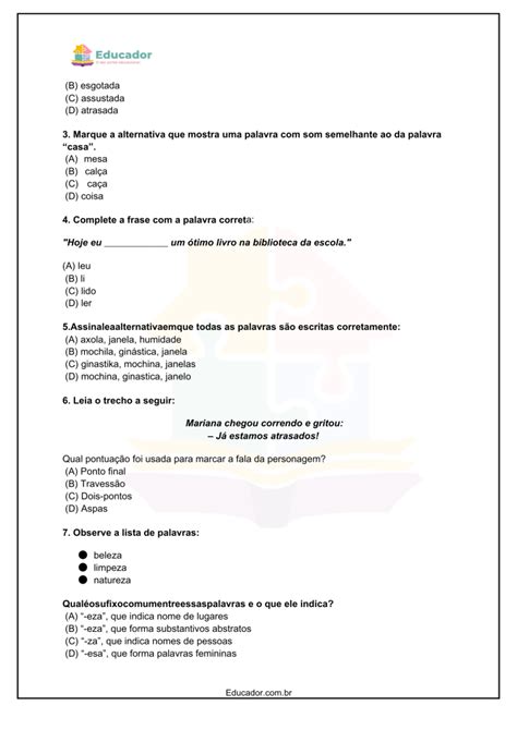 Atividades De Português 5 Ano Com Respostas - Avaliação diagnóstica de português para o 5° ano com gabarito - Educador