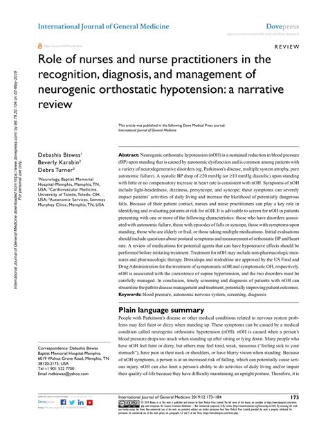 Pdf Role Of Nurses And Nurse Practitioners In The Recognition Diagnosis And Management Of